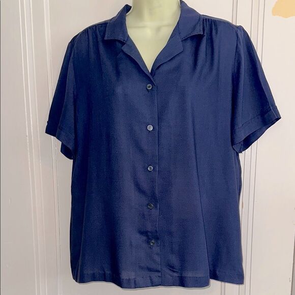 Vintage 70s/80s Navy Blue Button-Up Short Sleeve Shirt - Picture 1 of 7